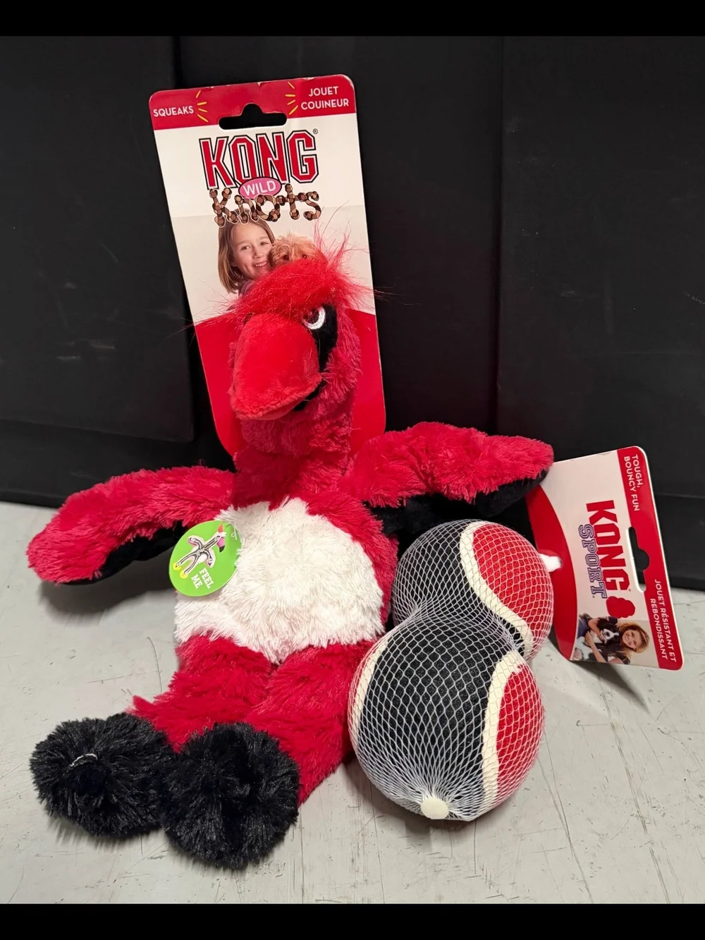 Squeaky Bird Dog Toy & 2-Pack Sport Tennis Balls Gift Set, Red Cardinal Plush